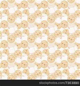Seamless pattern with a glass of milk and cookies