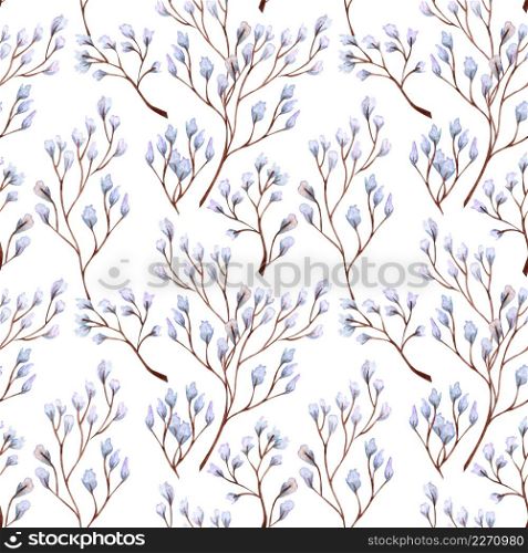 Seamless pattern with abstract leaves and twigs. Decorative floral design elements. Different leaves hand drawn with watercolor.
