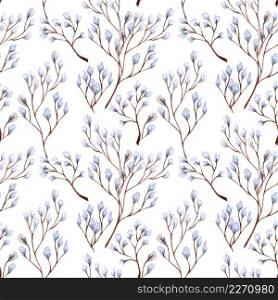 Seamless pattern with abstract leaves and twigs. Decorative floral design elements. Different leaves hand drawn with watercolor.