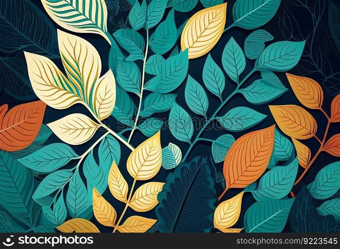 Seamless pattern with abstract leaves illustration. AI generative.