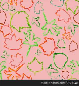 Seamless pattern with autumn leaves silhouette on pink background.. Seamless pattern with autumn leaves silhouette.