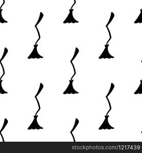 Seamless pattern with black silhouette of broomstick. Halloween texture. Vector illustration for design, web, wrapping paper, fabric.