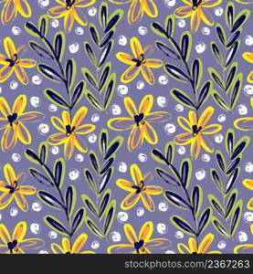 Seamless pattern with bright yellow flowers on a blue background