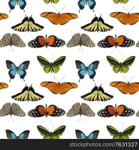 seamless pattern with butterflies on white background. Endless design.