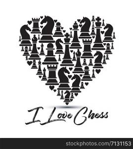 Seamless pattern with chess pieces. Vector illustration. Print with chess pieces of heart. Design I love chess.