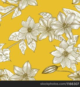 Seamless pattern with clematis. Hand drawn. Graphics.