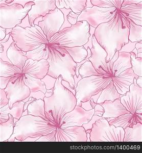 Seamless pattern with colorful lilies flower on pink background. Watercolor imitation Vector illustration of blooming floral for wedding invitations , textile prints, scrapbooking and greeting card design.. Seamless pattern with colorful lilies flower on white background.