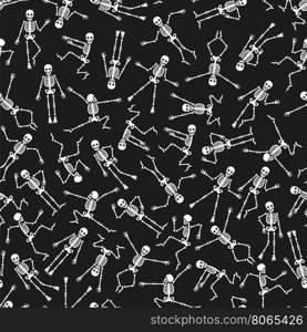 Seamless pattern with dancing skeletons. Seamless pattern with dancing skeletons on black background. Vector illustration