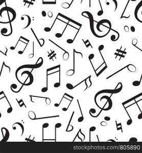 Seamless pattern with different music notes. Vector music pattern, melody and sound illuistration. Seamless pattern with different music notes