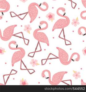 Seamless pattern with flamingo isolated on white background. Cute animal design element for fabric, textile, wallpaper, scrapbook or others. Vector illustration.. Seamless pattern with flamingo isolated on white.