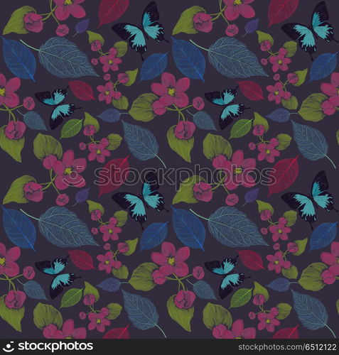 seamless pattern with flowers and butterfly. Endless texture for your design.. seamless pattern with flowers and butterfly