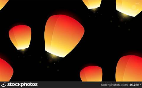 Seamless pattern with flying sky lanterns on a dark background for your creativity. Seamless pattern with flying sky lanterns on a dark background f