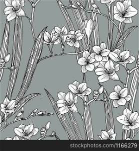 Seamless pattern with fresia. Hand drawn.