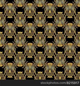 Seamless pattern with golden beetles. Bohemian pattern with bugs. Vector illustration . Golden beetles seamless pattern. Bohemian pattern with bugs