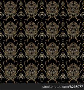 Seamless pattern with golden insects and diamonds on a black background. Golden pattern with bugs. Vector illustration. pattern with golden insects. Vector illustration