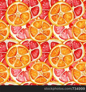 Seamless pattern with grapefruit and orange. Tropical refreshing exotic. Summer concept. Watercolor illustrations.. Seamless pattern with grapefruit and orange.