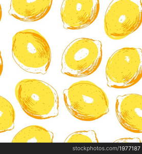 Seamless pattern with hand drawn lemons, sketchy design. Vector modern textured wallpaper.. Seamless pattern with hand drawn lemons, sketchy design. Modern textured wallpaper.