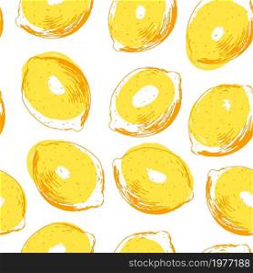 Seamless pattern with hand drawn lemons, sketchy design. Vector modern textured wallpaper.. Seamless pattern with hand drawn lemons, sketchy design. Modern textured wallpaper.