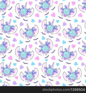 Seamless pattern with head of unicorn on white background