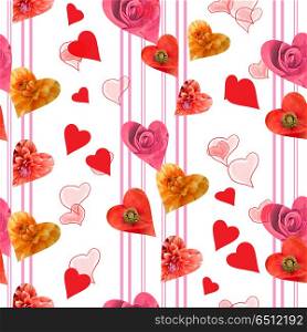 seamless pattern with hearts and flowers. seamless pattern with hearts