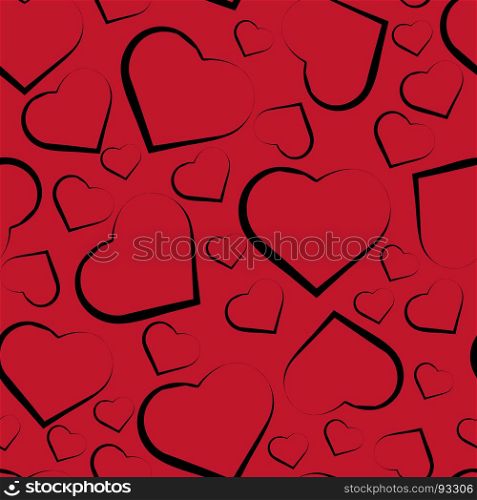 seamless pattern with hearts on red background. seamless pattern with black hearts on red background.