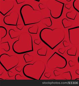 seamless pattern with hearts on red background. seamless pattern with black hearts on red background.
