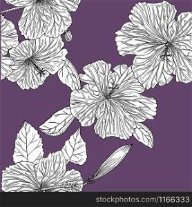 Seamless pattern with hibiscus. Hand drawn. Graphics.