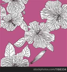 Seamless pattern with hibiscus. Hand drawn. Graphics.