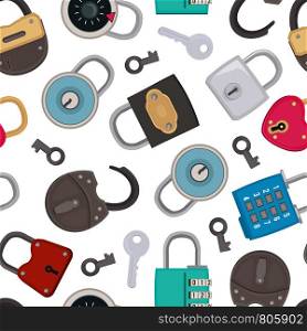 Seamless pattern with illustrations of different padlocks. Vector padlock seamless pattern for safety and security vector. Seamless pattern with illustrations of different padlocks