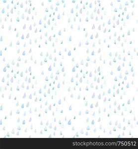 Seamless pattern with large raindrops. White-blue cartoon rain on a white background. Soft rounded watercolor shapes with paper texture. Children's ornament for textiles.. Seamless pattern with large raindrops.