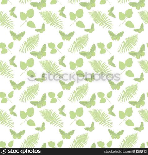 seamless pattern with leaves and butterflies on white background. seamless pattern with leaves and butterflies