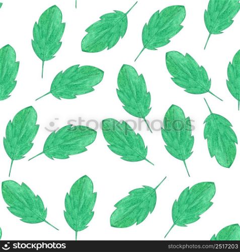 Seamless pattern with leaves. Watercolor illustration.