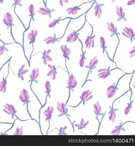 Seamless pattern with magnolies flowers in watercolor imitation style. Vector illustration of blooming floral for wedding invitations , textile prints, scrapbooking and greeting card design.. Seamless floral pattern with magnolies in watercolor style