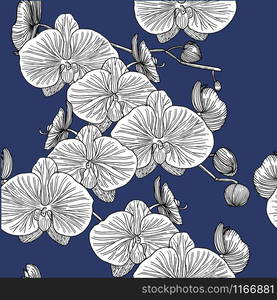 Seamless pattern with orchids. Hand drawn.