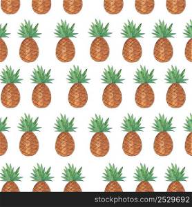 Seamless pattern with pineapple isolated on white background. Watercolor colourful illustration. Tropical fruit.