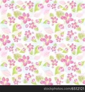 seamless pattern with pink flowers and leaves. Endless texture for your design.. seamless pattern with flowers and leaves