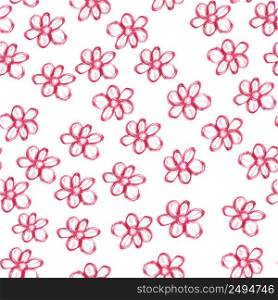 Seamless pattern with red watercolor flowers on white background. Pattern for paper, fabric or web site.