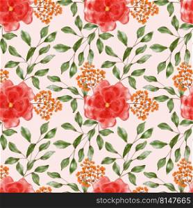 Seamless pattern with rose flowers and leaves, berries. Floral background with roses. Flowers are drawn by hand. Illustration for wallpaper, textiles and stationery Roses on a pink background.. Seamless pattern with rose flowers and leaves, berries. Floral background with roses. Flowers are drawn by hand. Illustration for wallpaper, textiles and stationery. Roses on a pink background.