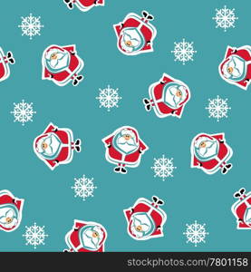 Seamless pattern with Santa and snowflakes. Vector illustration. Santa Seamless