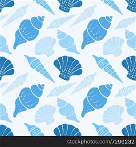 Seamless pattern with seashells on a light background.