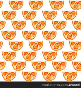 Seamless pattern with slices of orange. Summer citrus exotic fruits. Bright background. Sliced orange isolated on white background. Hand drawn watercolor.. Seamless pattern with slices of orange.