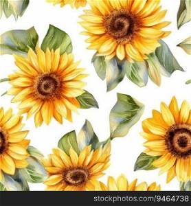 seamless pattern with sunflower flowers on a white background.. Seamless pattern with sunflower flowers on a white background. Generative AI