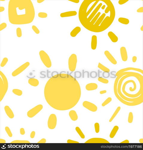 Seamless pattern with suns, kid design. Vector hand drawn modern textured wallpaper.. Seamless pattern with suns, kid design. Hand drawn modern textured wallpaper.