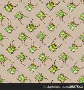 Seamless pattern with watercolor beetles. EPS 10 vector illustration.. bright watercolor seamless pattern with beetles, beige background