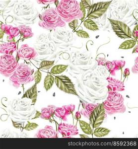 Seamless pattern with watercolor flowers. Rose. Hand drawn. Illustration.. Seamless pattern with watercolor flowers. Rose. Hand drawn.