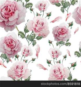 Seamless pattern with watercolor flowers. Rose. Hand drawn.. Seamless pattern with watercolor flowers. Rose.