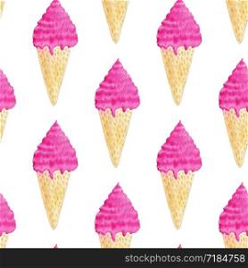 Seamless pattern with watercolor ice cream cones. Illustration for wrapping, fabric and stationery design. Seamless pattern with watercolor ice cream cones. Illustration for wrapping, fabric and stationery design.