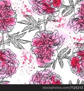 Seamless pattern with watercolor peonies isolated on white background. Cute flowers for your textile, fabric, wallpaper design. Vector illustration.. Seamless pattern with watercolor peonies isolated on white.