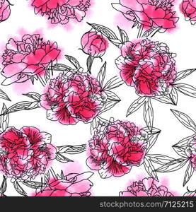 Seamless pattern with watercolor peonies isolated on white background. Cute flowers for your textile, fabric, wallpaper design. Vector illustration.. Seamless pattern with watercolor peonies isolated on white.