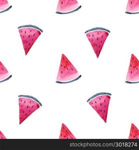 Seamless pattern with watermelon slices. Seamless Tropical pattern of watermelon. Hand drawn watercolor background